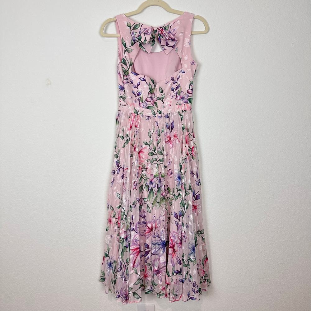 Marchesa Notte Floral Pleated Midi Dress in Blush Pink Size 0 - Picture 6 of 10